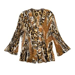 Signature by Larry Levine Women's XL Animal Print Pleated Button Front Top